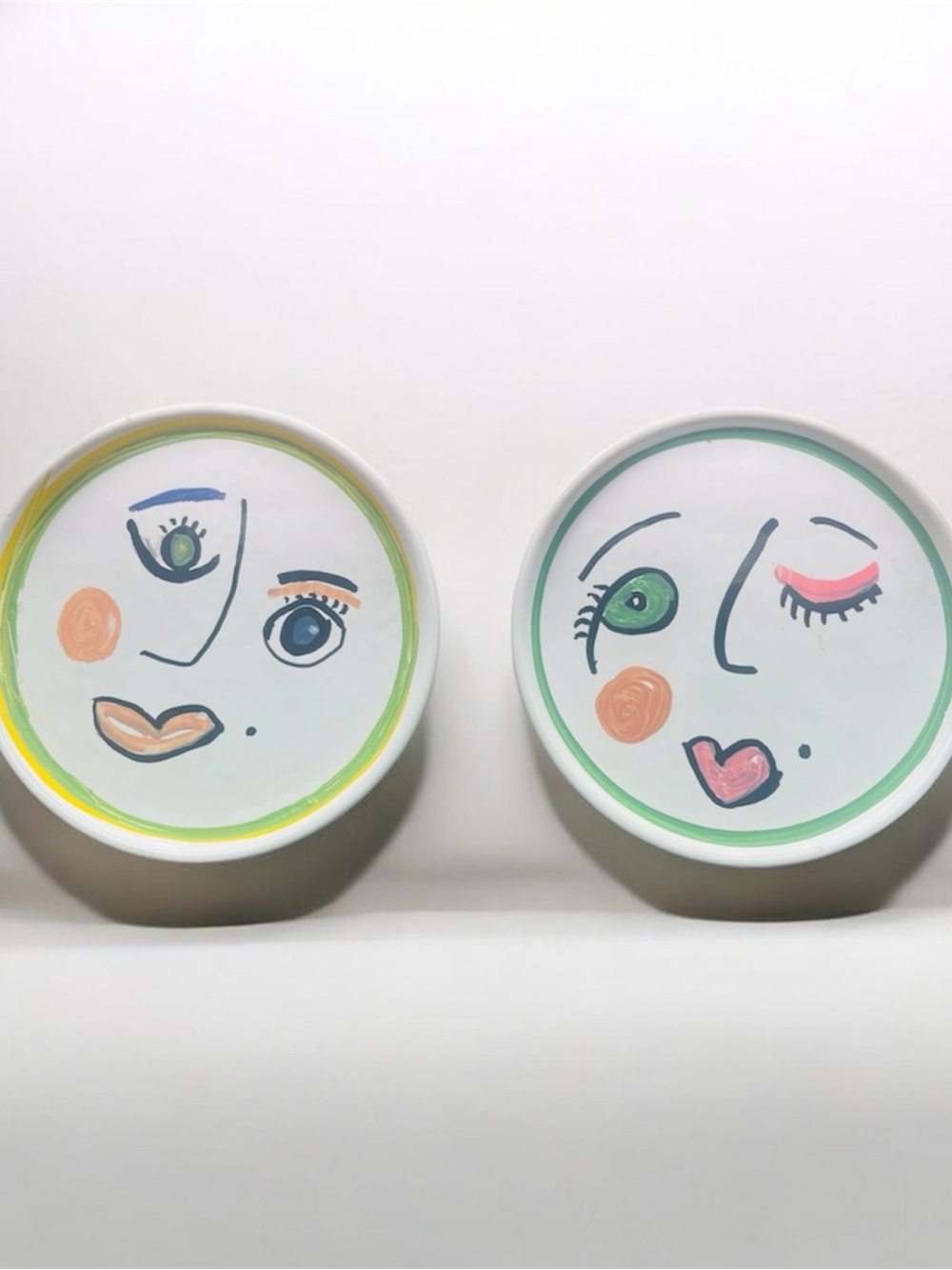 Pedestal Plate Set (2) – “Wink & Kiss” | Whimsy Art Studio